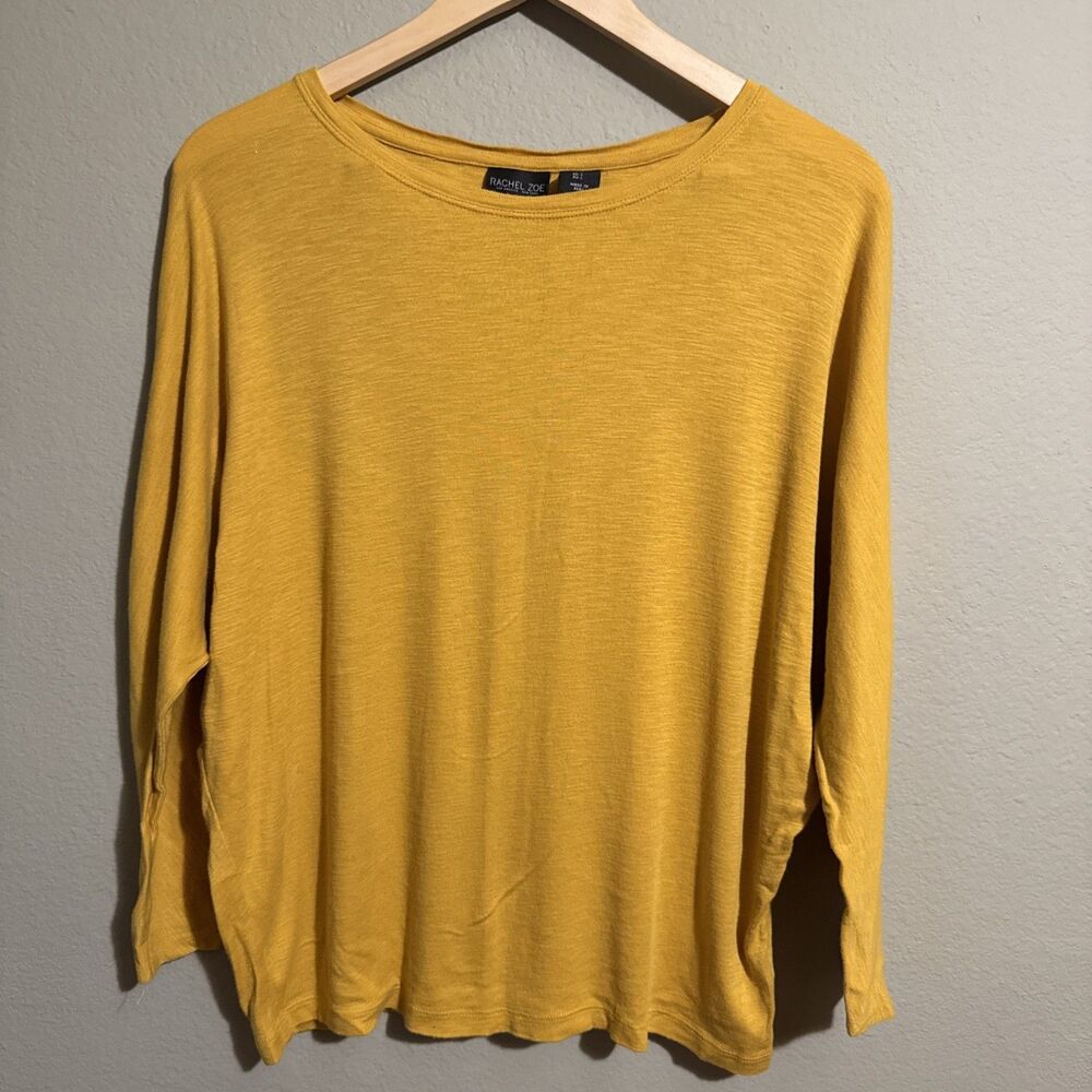 Rachel Zoe Mustard Yellow Modal Blend Drop Shoulder Long Sleeve Top Tee Large L